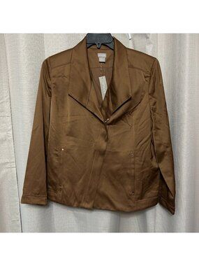Chico's Satin Moto Asymmetrical Zipper Jacket Women's Sz 2 / 12 Rum Caramel NWT